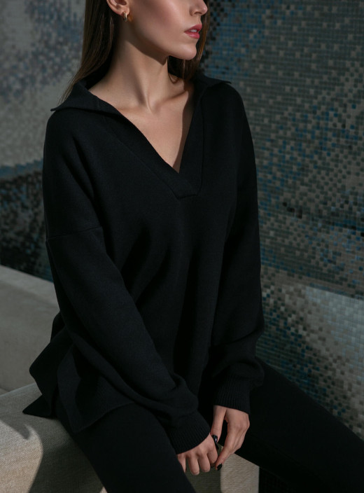 Oversized polo jumper black