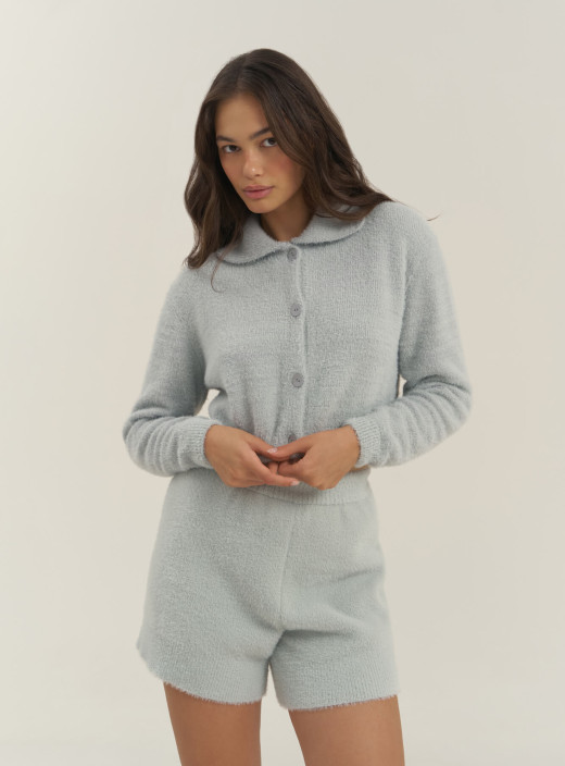Пухнастий костюм з коротким кардиганом та шортами сірий Lu.for.U