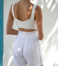 White linen shorts with elastic