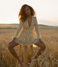 Dress with ruffles mini pale yellow