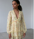 Dress with ruffles mini pale yellow