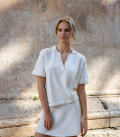 Polo jumper with a textured collar milk