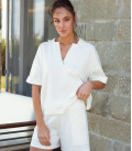 Polo jumper with a textured collar milk