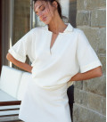 Polo jumper with a textured collar milk
