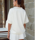 Polo jumper with a textured collar milk