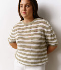 T-shirt made of openwork fabric in a stripe light olive