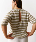 T-shirt made of openwork fabric in a stripe light olive