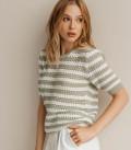 T-shirt made of openwork fabric in a stripe light olive