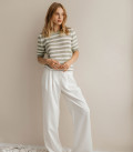 T-shirt made of openwork fabric in a stripe light olive