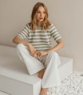 T-shirt made of openwork fabric in a stripe light olive