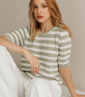 T-shirt made of openwork fabric in a stripe light olive