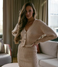 Cardigan mini with a V-shaped neckline cream