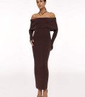 Off-shoulder midi dress Marite chocolate