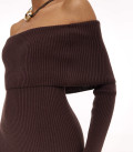 Off-shoulder midi dress Marite chocolate