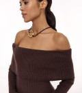 Off-shoulder midi dress Marite chocolate