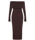 Off-shoulder midi dress Marite chocolate