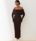 Off-shoulder midi dress Marite chocolate