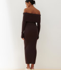 Off-shoulder midi dress Marite chocolate