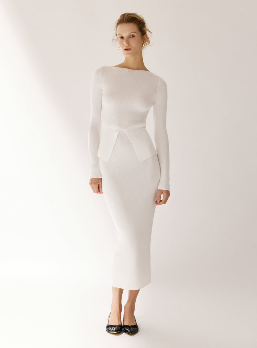 Chovnyk-Leymon Силуетний джемпер та спідниця міді - комплект з імітацією баски молоко
