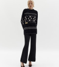 Symbol: Sweater made of fluffy yarn with ornament Black + Light beige