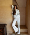 Endless textured knit straight-leg pants milk