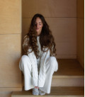 Endless textured knit straight-leg pants milk